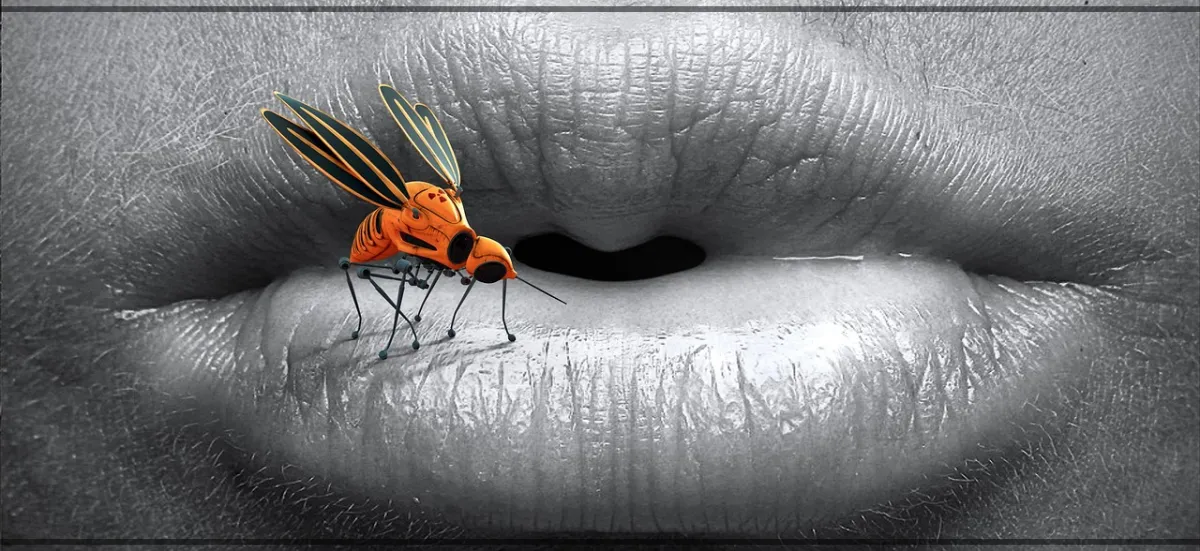 사람-입술에-붙은-모기-한마리