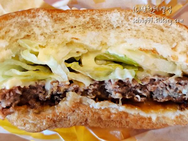 롯데리아 치즈no.5 햄버거 단면