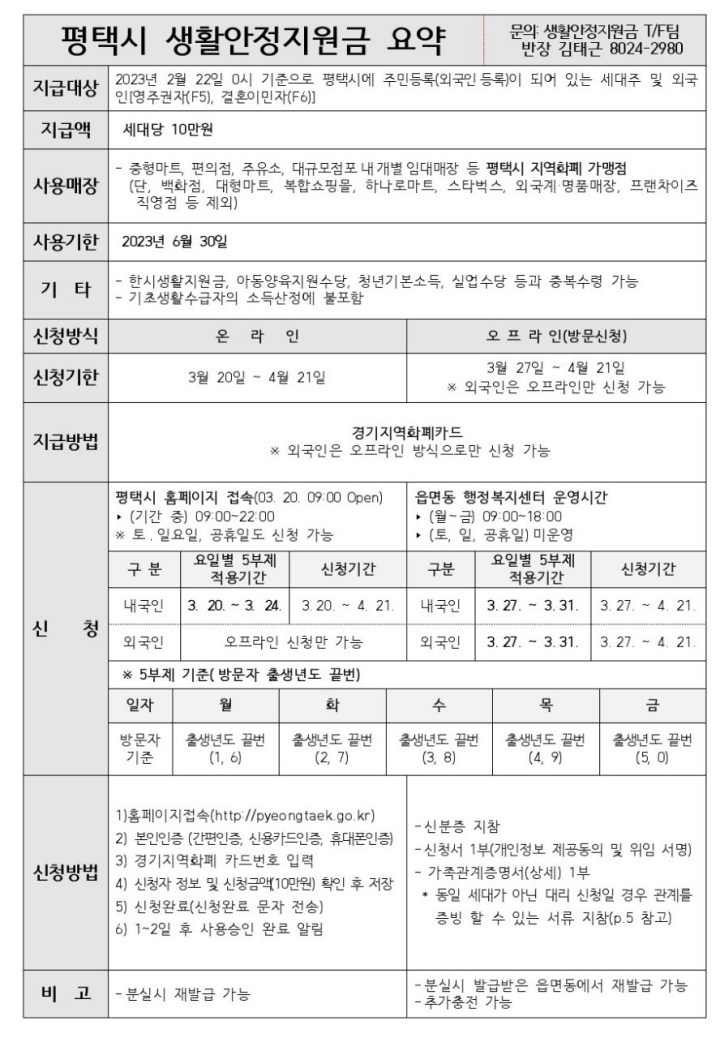 평택시생활안정지원금신청