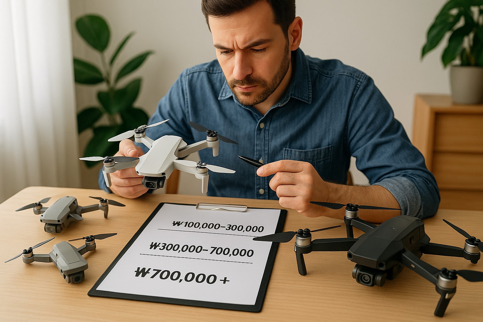 취미용 드론을 다양한 가격대별로 비교하며 고르는 모습을 담은 대표 이미지