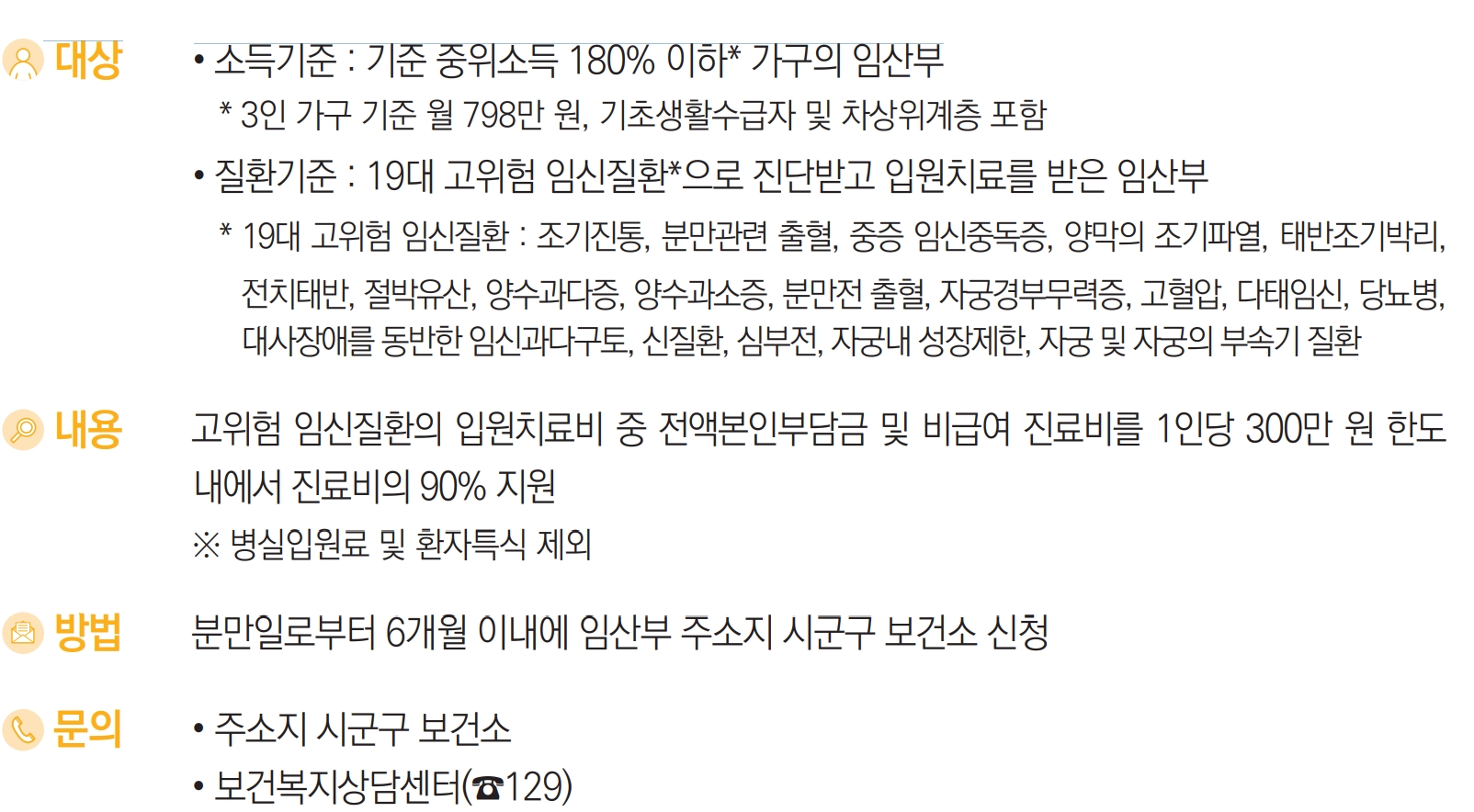 고위험 임산부 의료비 지원 요약 내용