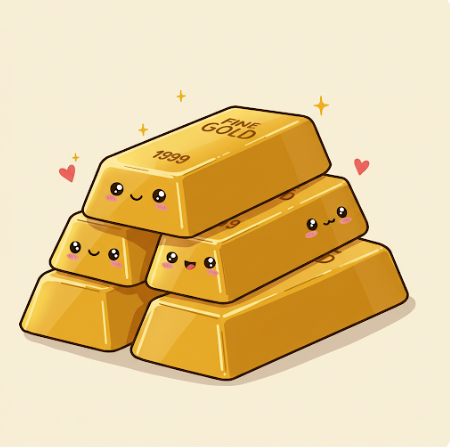 골드바가 귀엽게 웃으면서 쌓여있는 일러스트
