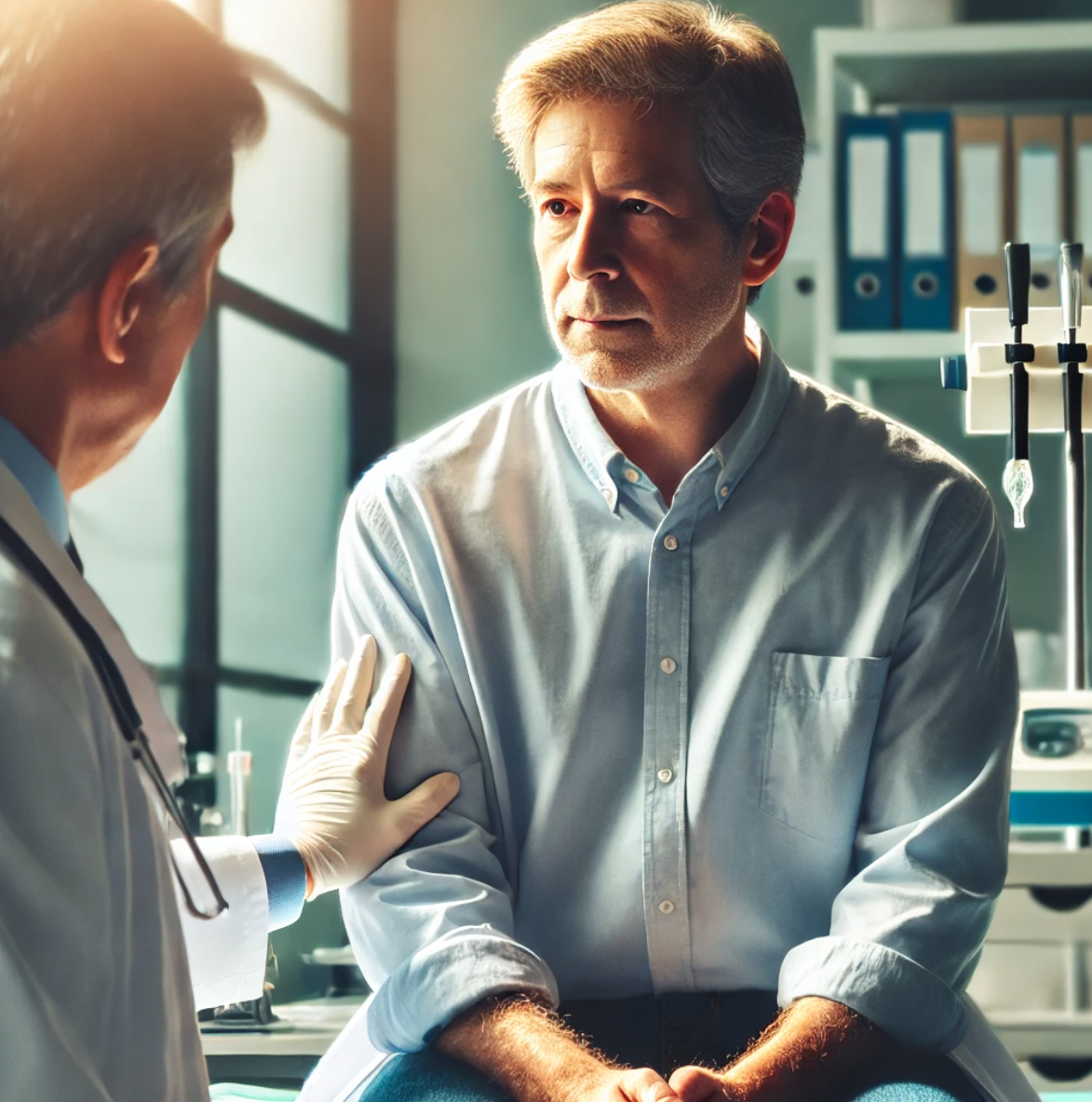 의사 상담 받고 있는 중년남성