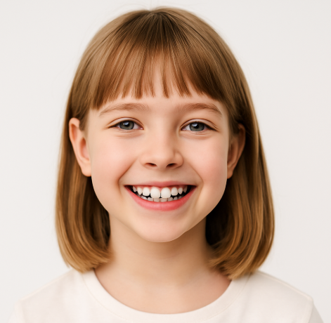 활짝 웃고있는 깨끗한 피부의 어린이 사진