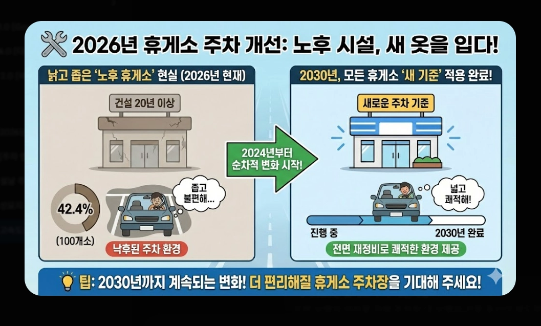 고속도로 휴게소 주차(2026년, 기본 규정, 안내 시스템)(+ 개방형 휴게소)