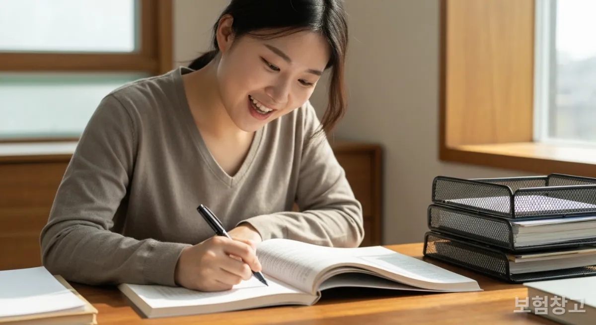 책상에 앉아 재테크 책을 공부하는 한국 학생