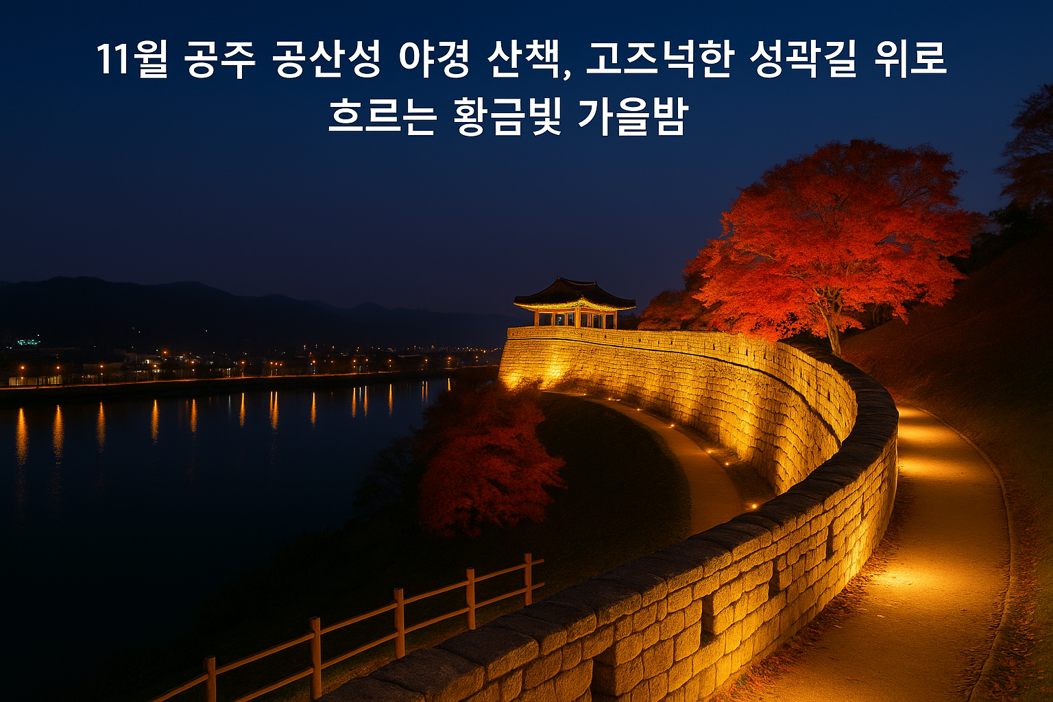 11월 공주 공산성 야경 산책, 고즈넉한 성곽길 위로 흐르는 황금빛 가을밤