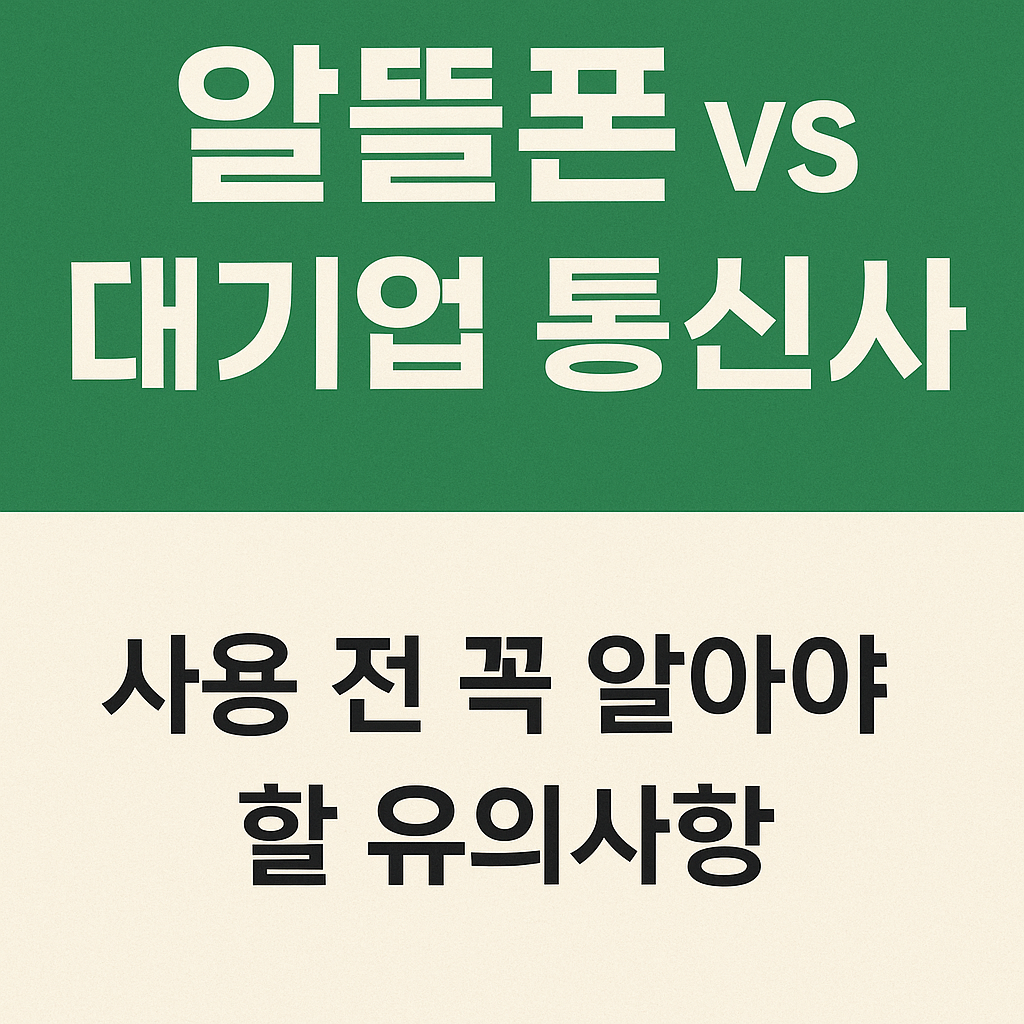 알뜰폰과 대기업 통신사를 비교하고 유의사항을 강조하는 인포그래픽 썸네일