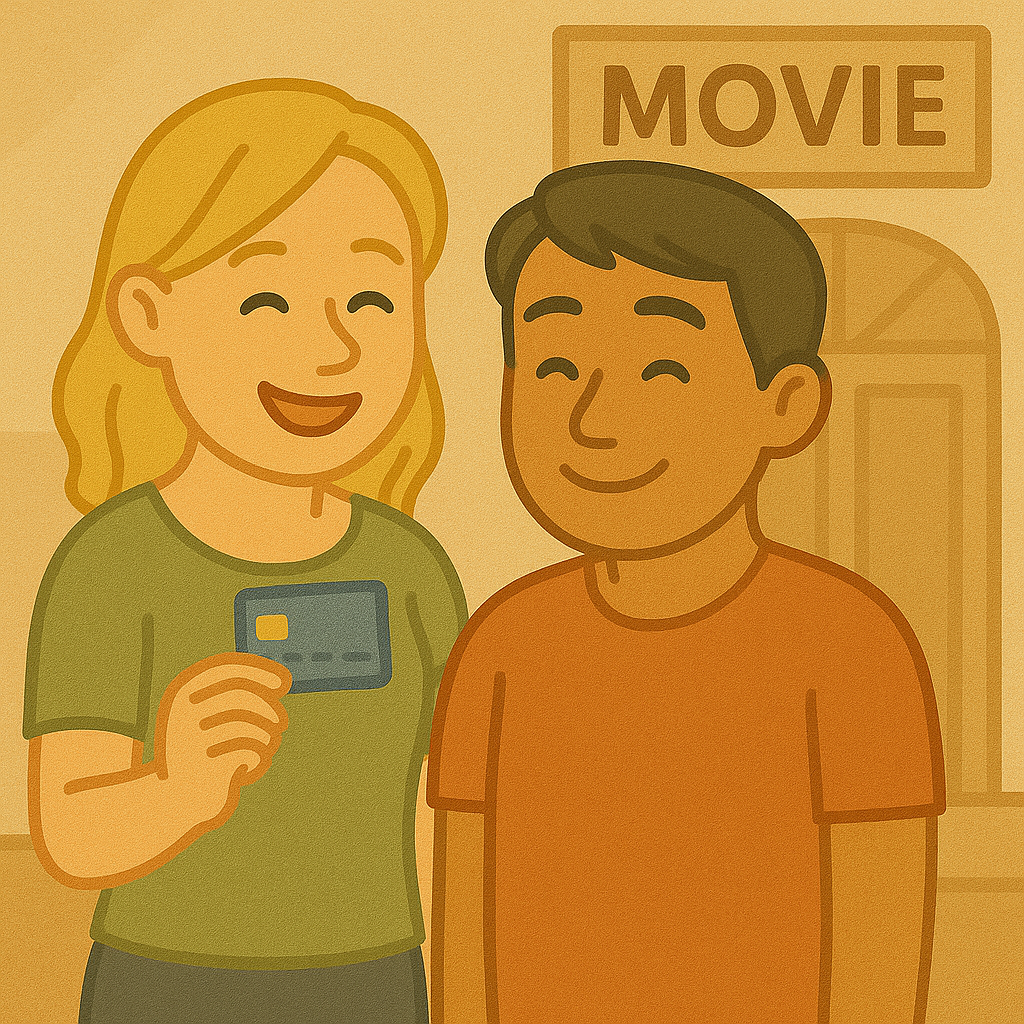 다문화 가정 부부가 문화누리카드를 사용해 여가를 즐기고 있다.