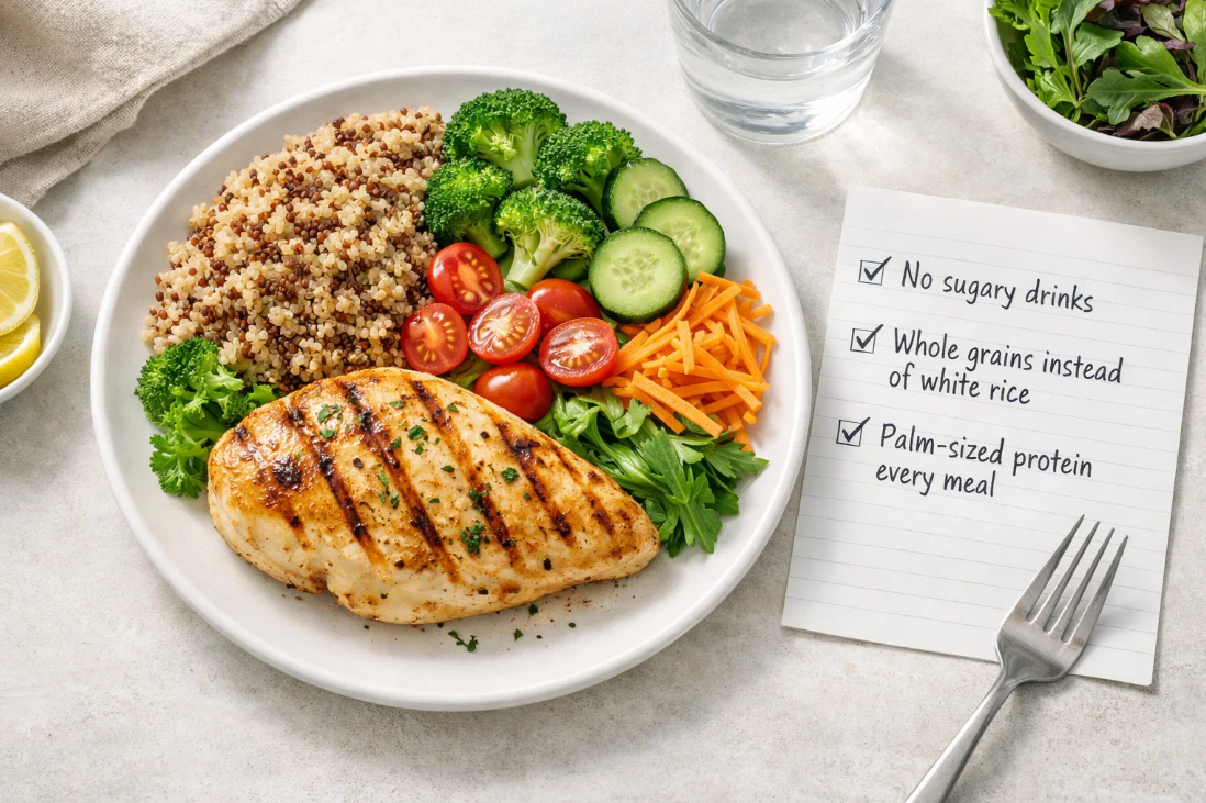지방간 식단 체크리스트와 닭가슴살&middot;통곡물 식단 구성 예시