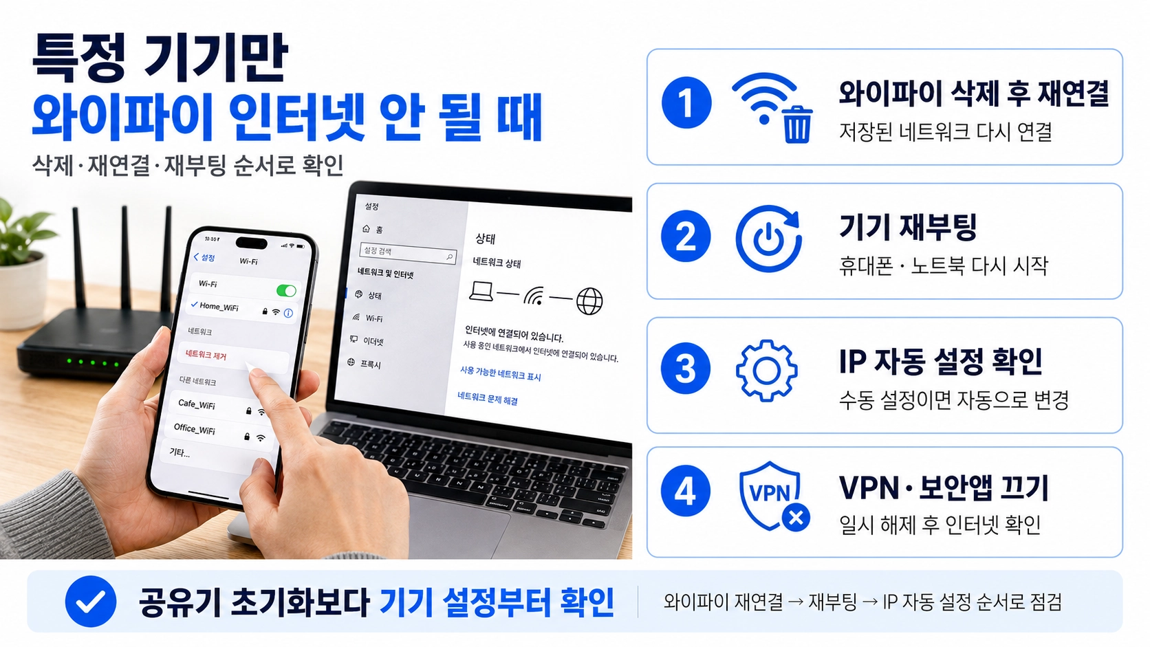 특정 기기 와이파이 점검 순서