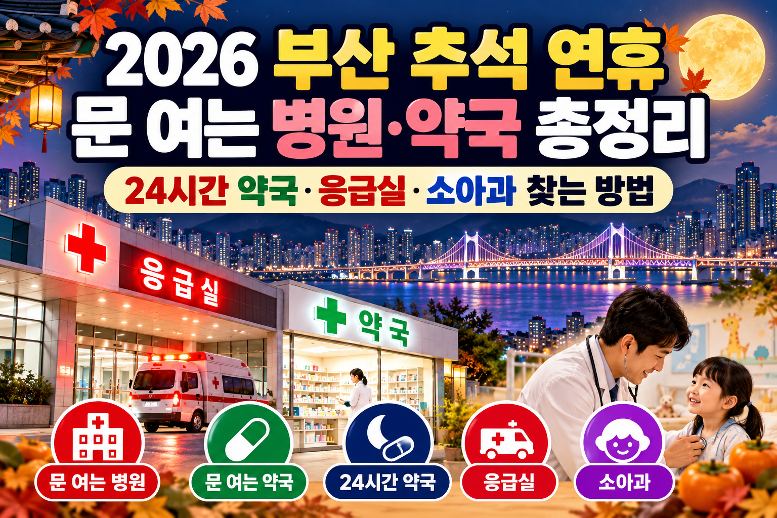 2026 부산 추석 연휴 문 여는 병원·약국 총정리|24시간 약국·응급실·소아과 찾는 방법 관련 사진