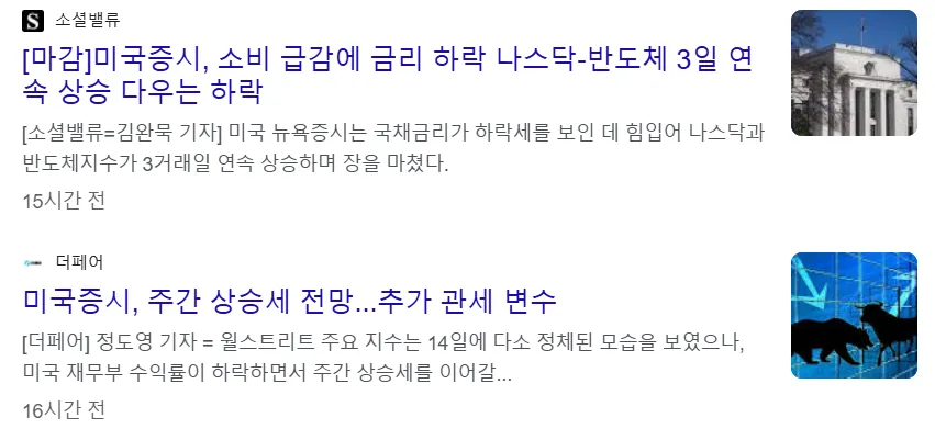 미국증시, 소비 급감에 금리 하락 나스닥-반도체 3일 연속 상승 다우는 하락 뉴스 이미지