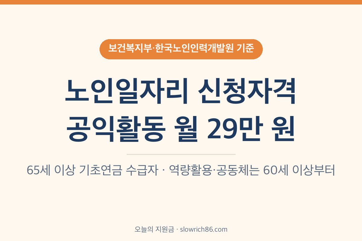 노인일자리 신청자격 2026 공익활동 월 29만 원