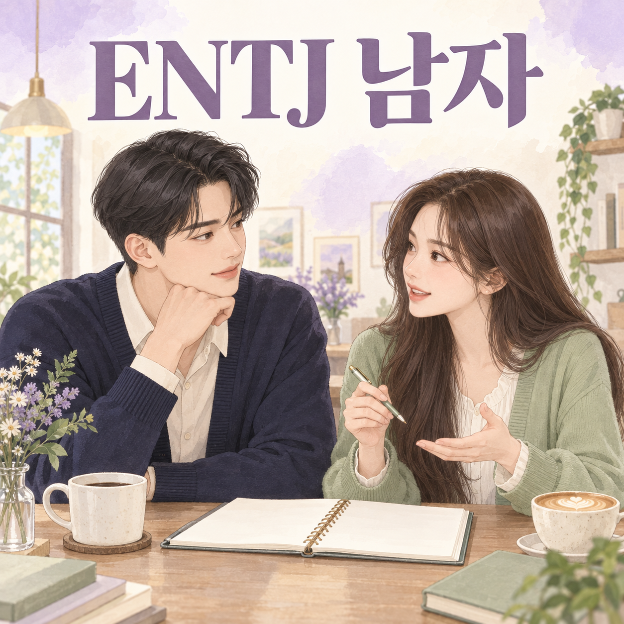 ENTJ 남자 태준과 하린이 카페에서 서로의 의견을 나누는 모습