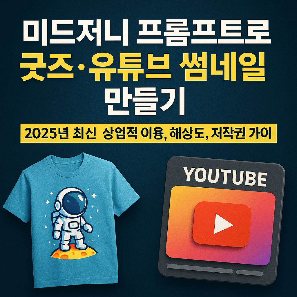 미드저니 프롬프트로 굿즈&middot;유튜브 썸네일 만들기: 상업적 이용, 해상도, 저작권 실전 가이드(2025년 최신)