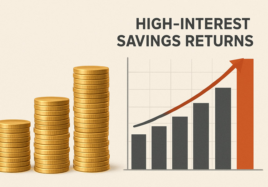 동전과 그래프를 함께 배치해 고금리 적금의 수익을 비교하는 장면