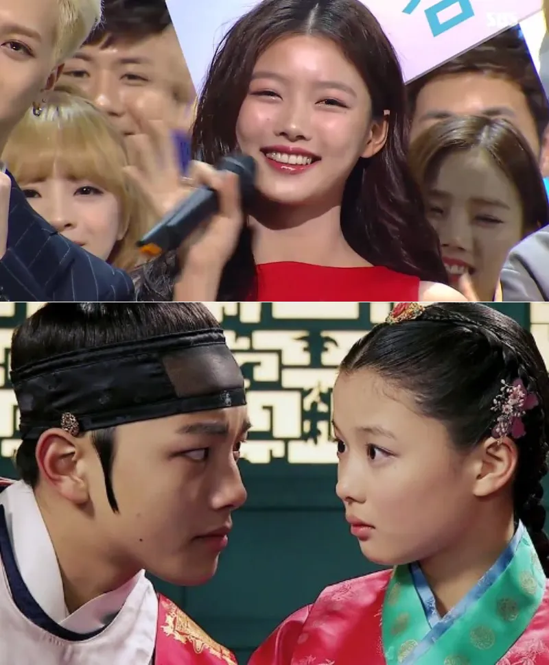 인기가요 MC를 맡고 있는 김유정과 드라마 해를 품은 달의 한 장면