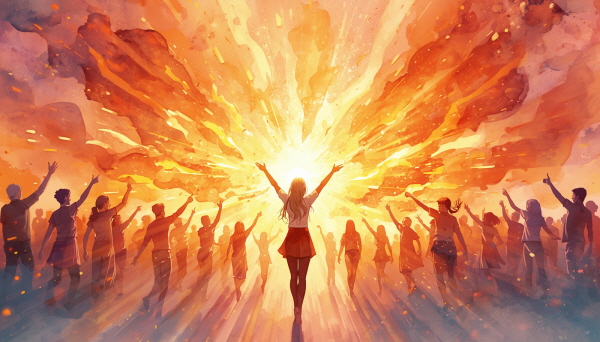 세상의 공기마저 반짝이게 만드는 사람입니다. 그 자유로운 불꽃이 흩어지지 않고, 한 방향으로 향할 때, 세상은 감동합니다에 관한 그림입니다