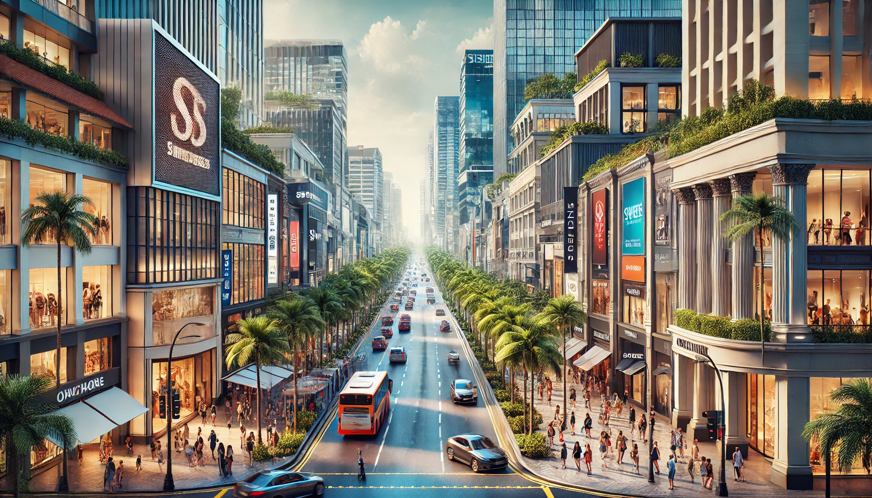 오차드로드 거리 풍경과 쇼핑몰 외관이 담긴 이미지