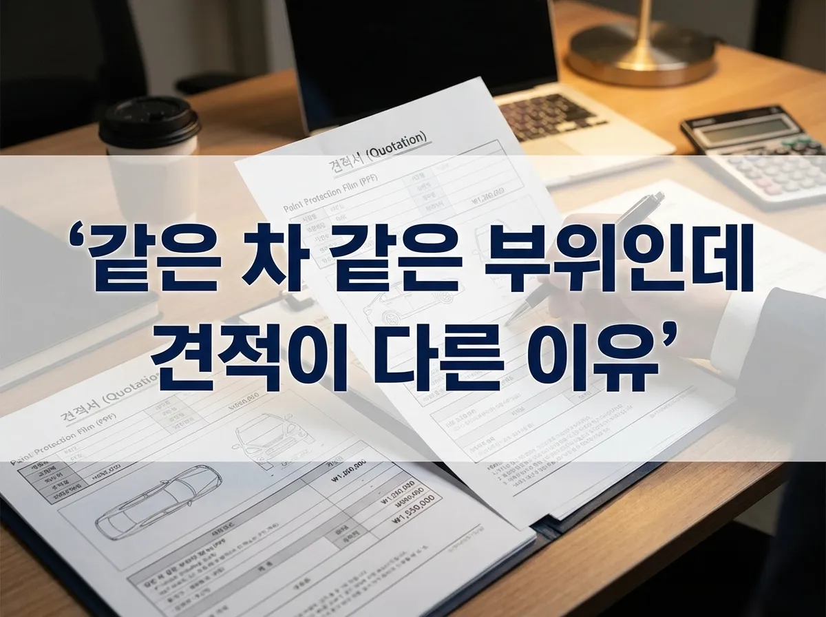 PPF 견적서 여러 장을 나란히 비교하는 모습