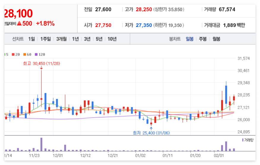 나이스정보통신 일봉 차트
