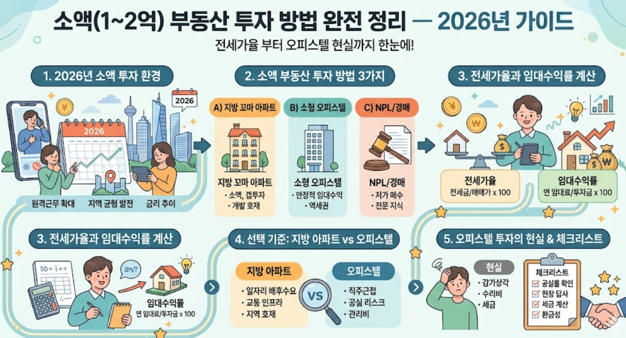 소액 부동산 투자, 투자 방법 3가지, 전세가윤과 임대수익률 계산, 지방 아파트 오피스텔 선택 기준, 오피스텔 투자의 현실,