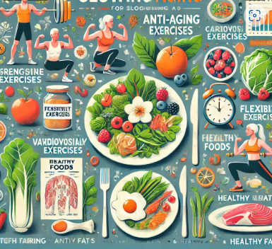 저속노화를 위산 운동 식이요법을 설명하는그림