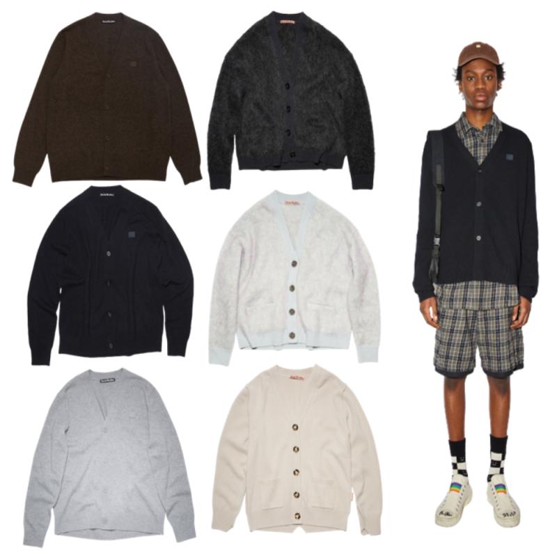 아크네 가디건 아크네스튜디오 울 페이스 로고 패치 카디건