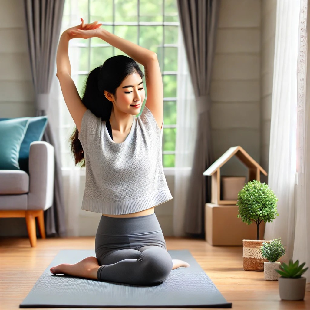 Doing yoga and stretching at home