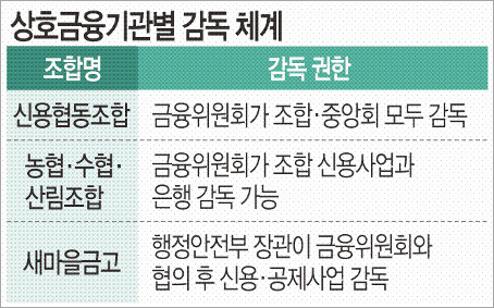 금융기관별 감독체계(이미지 새마을금고)