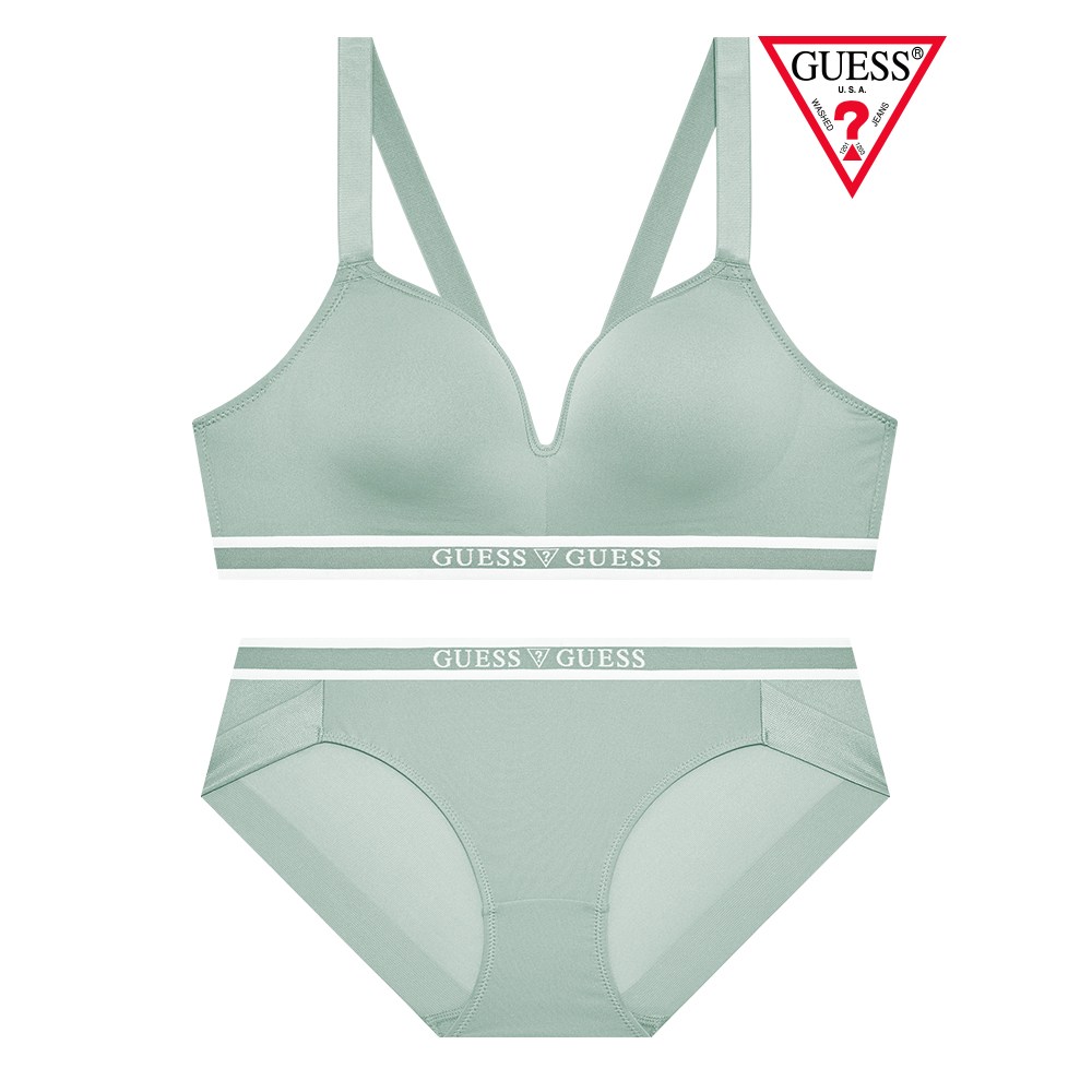 게스언더웨어 에어로쿨 로고 아웃밴드 민트 노와이어 브라 팬티 세트