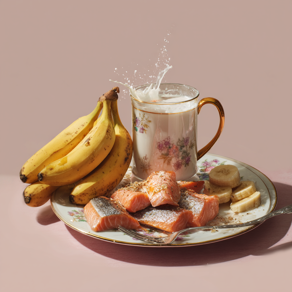 바나나, 우유,연어
