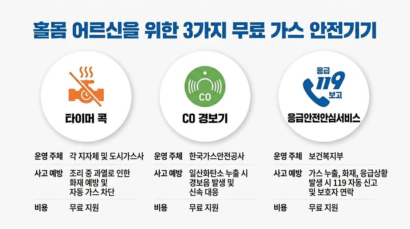 독거노인 가스안전장치 타이머콕 CO경보기 비교