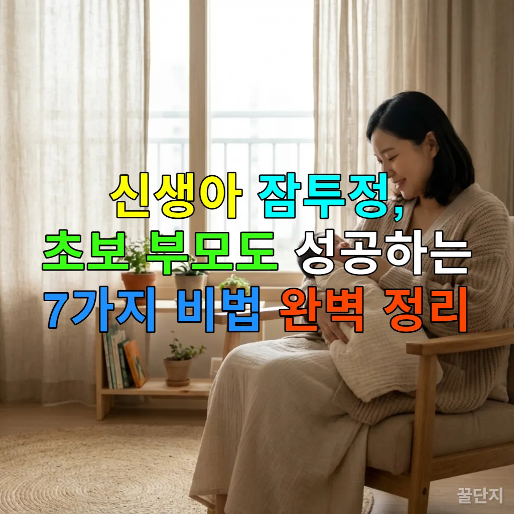 한국인 엄마가 아기를 안고 재우는 평화로운 모습의 아기방