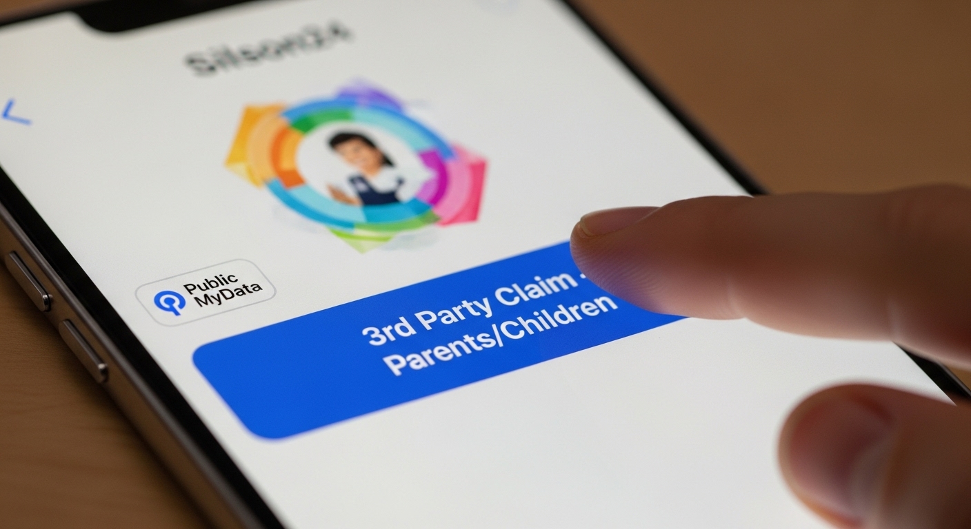 '실손24' 앱에서 '제3자 청구 (부모님/자녀)' 버튼을 누르고, 공공 마이데이터로 인증하는 화면