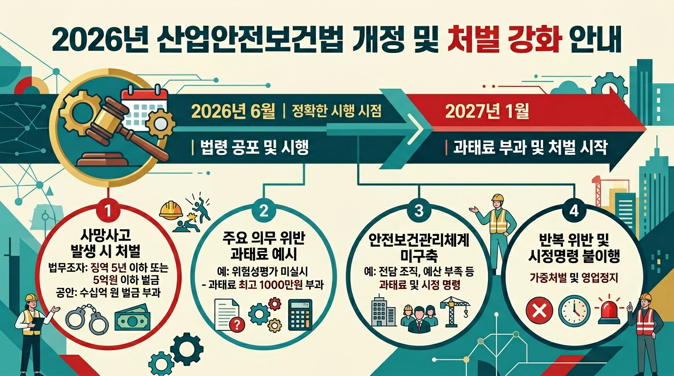 2026 산안법 위험성평가 과태료 시행 시점 팩트체크 &mdash; 규모별 적용일 다릅니다 인포그래픽