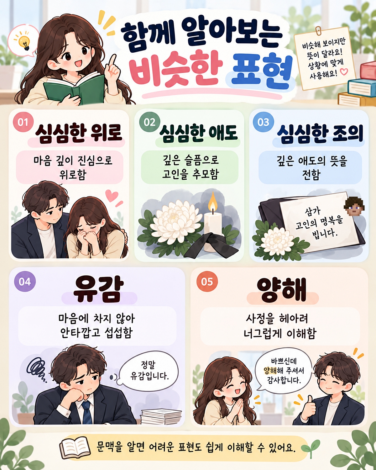 심심한 위로 심심한 애도 심심한 조의 유감 양해 차이와 의미를 비교한 어휘 인포그래픽