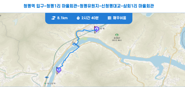 경기둘레길 가평 23코스 청평역 입구 삼회1리 마을회관 구간 등산 트레킹 날씨 정보