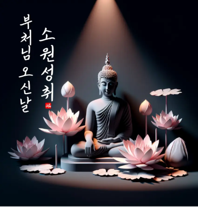 부처님오신날-소원성취-연꽃-4송이-부처님-바탕-회색