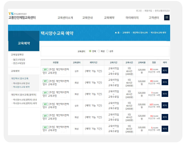 개인택시 양수교육 신청방법