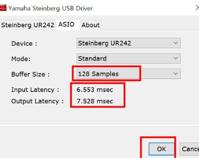 Input Latency 와 Output Latency를 참고하여 조정