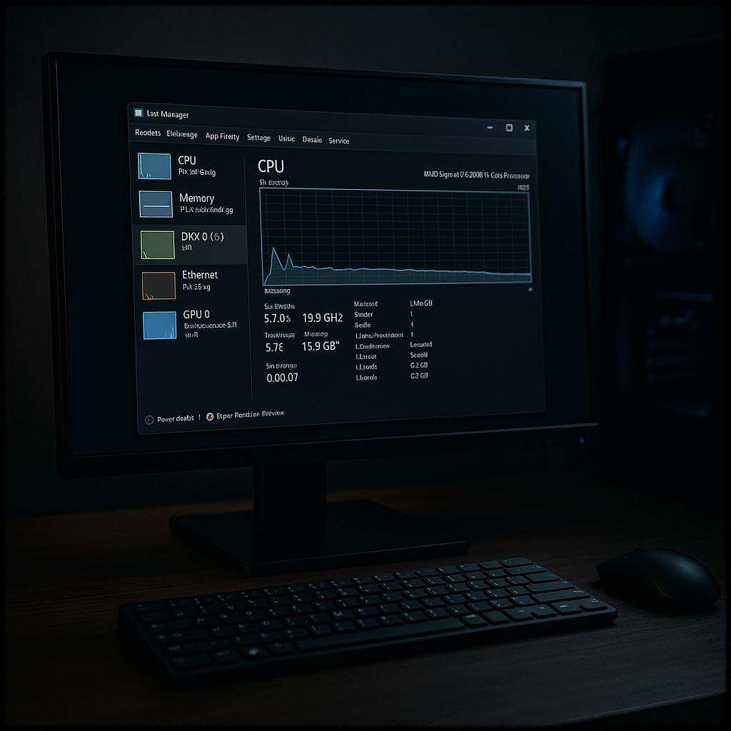 작업 관리자 성능 탭으로 CPU 사용량 확인하는 장면