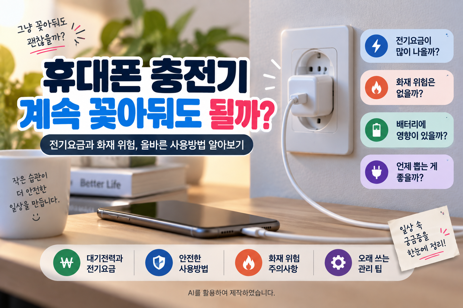 휴대폰 충전기 대기전력과 전기요금 및 화재 위험