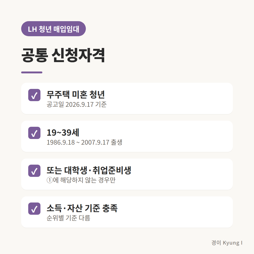 청년 매입임대 공통 신청자격 체크리스트