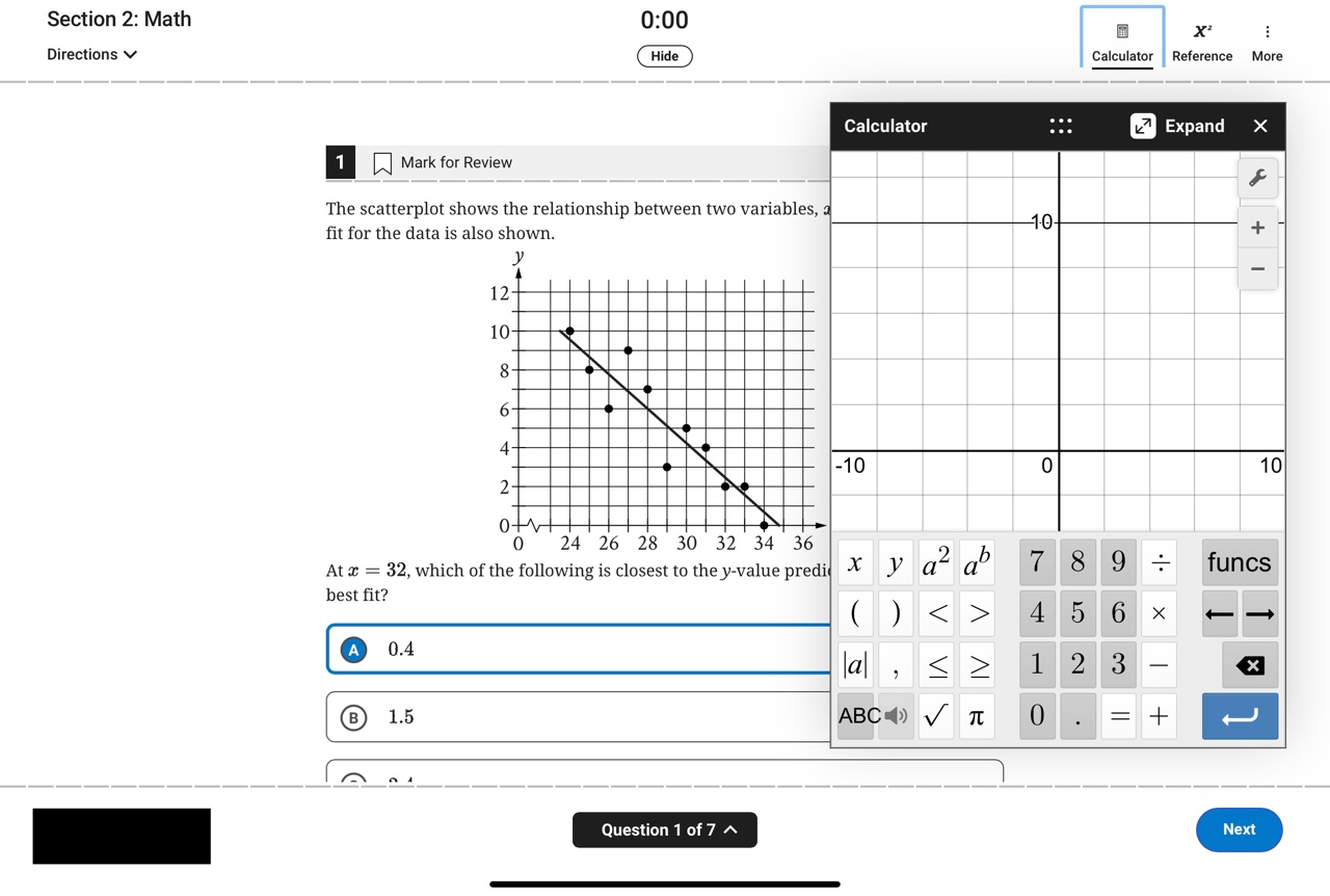 Digital SAT Test Preview - Math 섹션에서 Calculator 기능 이미지