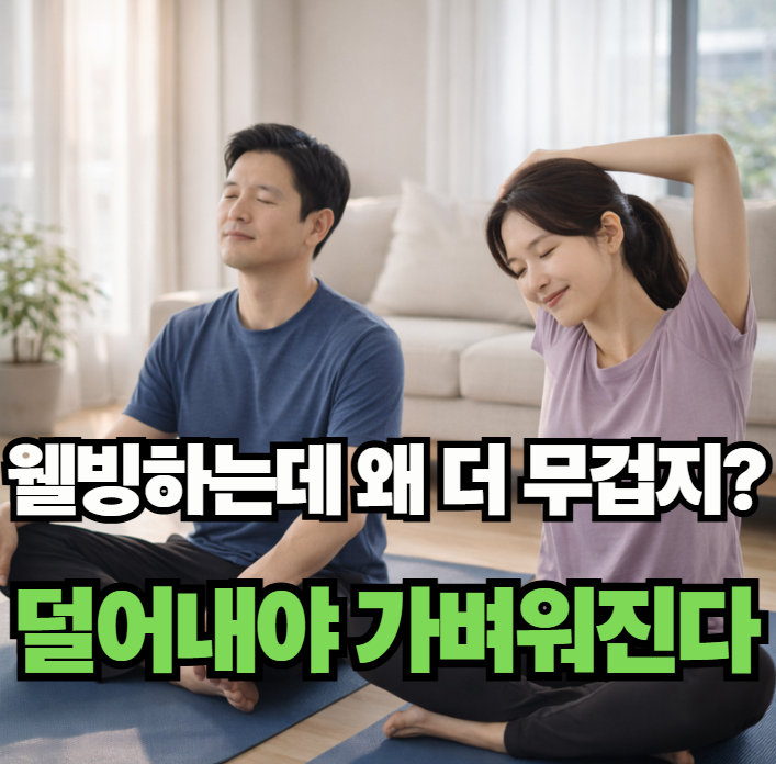 건강관리를 위해 명상과 스트레칭을 하는 부부