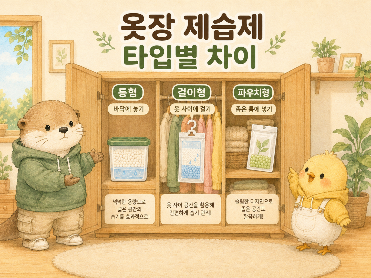 옷장 제습제 통형 걸이형 파우치형 차이