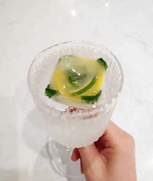 탄산수에-얼린-조각을-넣기