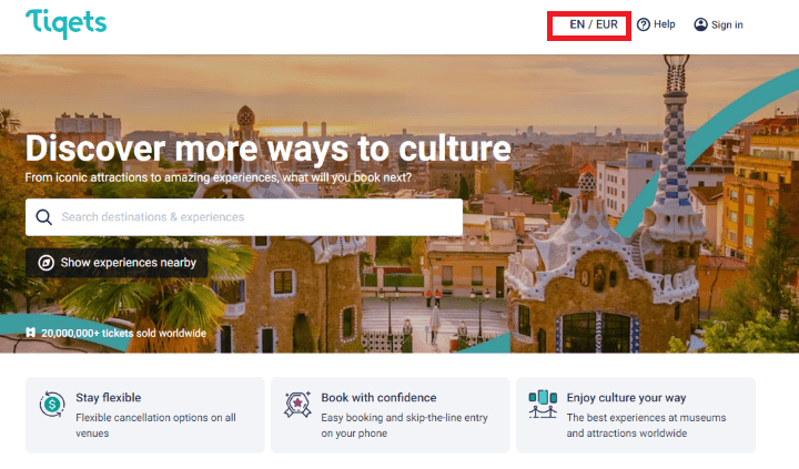 Tiqets-홈페이지-화면